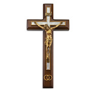 10" Walnut Cross with a Gold Corpus and Wedding Rings