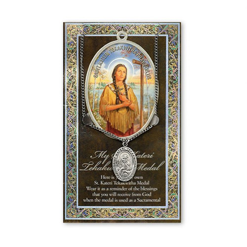 Patron Saint of the Ecology. 3" X 5" vinyl folder with removable oxidized medal.  1.125" Genuine Pewter Saint Medal on a Stainless Steel Chain. Silver Embossed Pamphlet with Patron Saint Information and Prayer Included. Biography/History of the Saint and gives the Patron's attributes, Feast Day and Appropriate Prayer. (3.25"x 5.5")