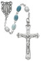 Oval Blue Swirl Beads Rosary with silver oxidized Crucifix and Center. Rosary presents in a  deluxe gift box.  Made in the USA.