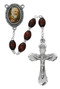 Brown Oval Beads Rosary with silver oxidized Crucifix and Padre Pio Center. Rosary presents in a deluxe gift box.  Made in the USA.