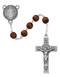 7mm Brown Beads Rosary with pewter Crucifix and St Benedict Center. Rosary presents in a deluxe gift box.  Made in the USA.