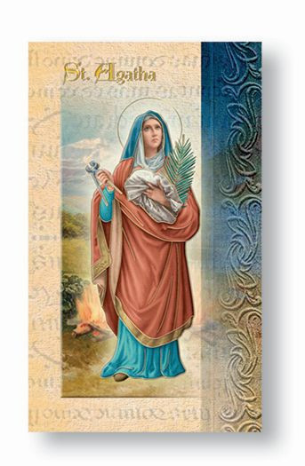 This pamphlet is a 2 page biography.  The pamphlet includes the name meaning, the patron attributes, Prayers and Feast Day are all included in the pamphlet. Gold stamped Italian art.