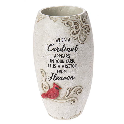 When a Cardinal Appears in Your Yard, It is a Visitor From Heaven Memorial Vase
Material: Resin and Polyresin
Dimensions: 5.5 inches Height x 3 inches Diameter
Color: Gray