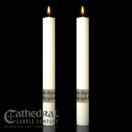 Prince of Peace Side Altar Candles. Enhance the Presence of the Paschal Candle-a perfect decorative touch! 51% Beeswax ~ Made in the US.
Add beauty to your sanctuary with Side Altar Candles.
• These altar candles perfectly complement the Paschal candle.
• Candles are available in sets of two.
• Candles are made with 51% beeswax for a clean burn.
• Choose from four different sizes.
• Candles are made in the US.
Purchase these and other church supplies you need from St. Jude Shop.
