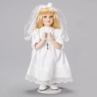 Communion Porcelain Doll, Blonde Hair 12"H