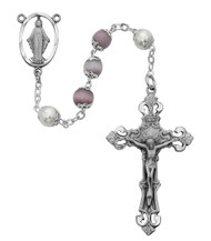  7mm Amethyst and Pearl Beads Rosary. Silver Ox Center and Crucifix.  20" in Length. Deluxe Gift Box Included. Made in the USA