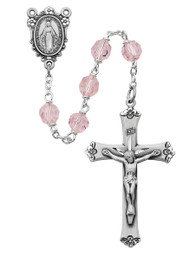 Rose Tincut Rosary has a pewter Crucifix and Center.  19" in Length. Deluxe Gift Box Included. Made in the USA