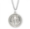 Sterling Silver Double Sided St. Benedict Medal.  The St. Benedict Medal comes with a genuine rhodium plated 24" chain in a deluxe velour giftbox.  Dimensions: 1.0" x 0.9" (26mm x 22mm).  Weight of medal: 6.3 Grams.  Sterling Silver St. Benedict Medal comes in a deluxe velvet gift box. Made in the USA