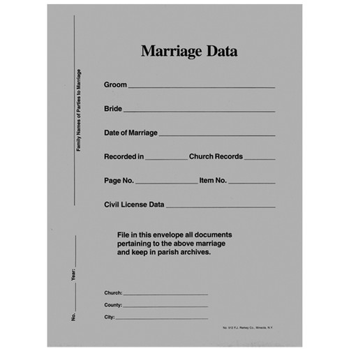 No. 912E Marriage Data Envelopes. 9 X 12" envelopes. Sold in lots of 100.
