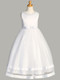  Satin and tulle are two delicate fabrics, but when combined they create something beautiful and magical. This First Communion dress is a symbol of elegance with its simplistic design and pearl neckline. Your little princess will resemble a queen with this sophisticated style. 
Specs:
Tea Length 
Accessories Sold Separately
Made in the U.S.A. 
3 Dress Limit Per Order