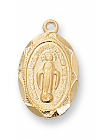 Gold over Sterling Silver Miraculous 1/2" Medal. Includes 16" Gold Plated Chain and a Deluxe Gift Box.