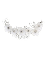 Communion Hairpiece, Organza Flowers with Rhinestone Centers with comb