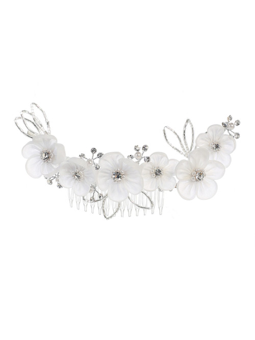 Communion Headpiece, Organza Flowers with Rhinestone Centers with comb