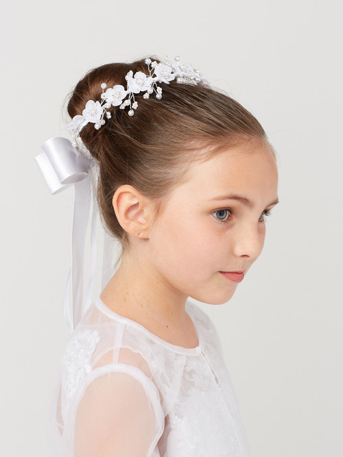 Communion Hairpiece.  Flower Crown is made of Small Organza Flowers and Pearls. 