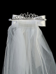  Rhinestone Tiara with Veil and Large Satin Bow on the Back