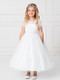 Girls Mesh Cap Sleeved Illusion Neckline Dress with Gorgeous Lace Applique. The Back of the Dress has Bridal Buttons and a Sash Tie Back
Three Dress Limit per order!