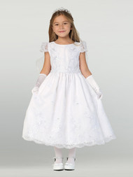 girls First communion white embroidered Organza dress with sequins. 
