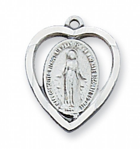 Sterling Silver Miraculous 9/16" X 1/2" Medal. 18" Rhodium Plated Chain.  Deluxe Gift Box Included.  Made in the USA.