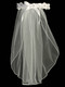 Communion Headpiece.   Veil with Flowers and Rhinestones, T33
18" veil - Satin flowers with rhinestones
Satin ribbon bow at the back
Made in U.S.A.