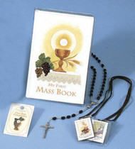 My First Mass Book Wallet Set with White cover. Makes a beautiful, affordable gift for the First Communicant! Comes in Vinyl Case. Gift Set includes:

Hardcover Pocket Missal
White Rosary w/Chalice Centerpiece
Rosary Case
Scapular
First Communion Lapel Pin
Clear Vinyl Keepsake Case