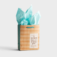 Message:
The Lord bless you & keep you. Num 6:24 NRSV

Product Specifications:

Small specialty gift bag with tissue
Gift bag features cord handle and coated paper
Coordinating tissue included; two sheets
New Revised Standard Version Scripture text
Size: 6 3/4"H x 5" W x 2 3/4"D
 