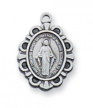 Sterling Silver or Gold over Sterling Silver 1/2" Miraculous Medal.  Medal comes on a 16" Rhodium Plated Chain. Deluxe Gift Box Included
