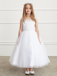 Illusion Neckline Dress with Lace Applique Bodice and Skirt. Made in the USA.  3 Dress Limit Per Order

 