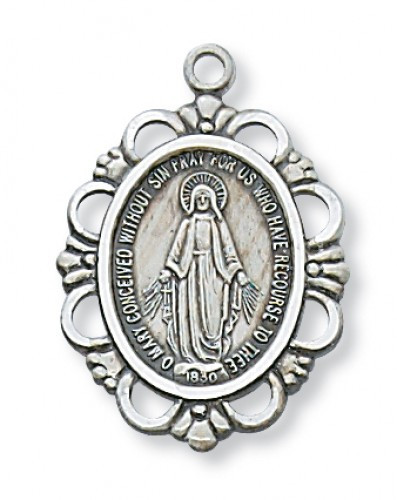 Sterling Silver 1" Miraculous Medal. 18" Rhodium Plated Chain. Deluxe Gift Box Included