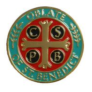Oblate of St. Benedict lapel pin, gold plated with hand enameled colors, 1", poly bag packaged. Product Size: 1" X 1" X 1/16"