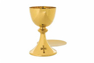 Chalice w/ scale paten A-766G. Ht. 7 1/4" - 12 oz

Ciborium B-767G Height 8 1/4 Holds 175 hosts based on 1 3/8" host