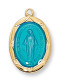 Gold over Sterling Silver 3/4" Miraculous Medal with Blue Epoxy. 18" Rhodium Plated Chain. Deluxe gift box included. Prices are subject to change without notice