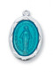 Sterling Silver  3/4" Miraculous Medal with Blue Epoxy. 18" Rhodium Plated Chain. Deluxe gift box included. Prices are subject to change without notice