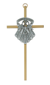 Pewter Confirmation Wall Cross.  6" Wall Cross with the Gifts of the Spirit draped from cross. 