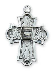 STERLING SILVER 4-WAY MEDAL 18" RHODIUM PLATED CHAIN DELUXE GIFT BOX INCLUDED.
DIMENSION: 15/16" LONG