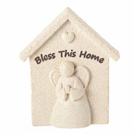 Bless This Home Faithstone 4.5"H Figure. Praying Angel with Heart above "Bless This House". Made of a resin/stone mix.  A wonderful housewarming gift or a gift for anytime! 