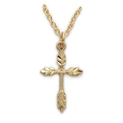 Gold over Sterling Silver Wheat Cross comes on a 18" rhodium chain. Cross is gift boxed.