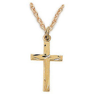 Gold over Sterling Silver Cross with Brite Cuts comes on a 24" rhodium chain. Cross is boxed.