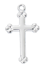 Sterling Silver Budded Cross comes on a 18" rhodium chain. Cross is boxed.