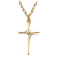 Gold over Sterling Silver Curved Cross comes on a 18" rhodium chain. Cross is boxed.