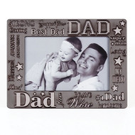 6"H Dad Word Frame from the Caroline collection. Frame holds a 4 x 6" photo. Made of a lead free zinc alloy. 6"H x 8"L