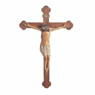 13.25"H Crucifix. Dimensions: 13.25"H 1.63"W 8.38"L. Crucifix is made of 48% Resin, 48%Stone powder and 4% paint. 
