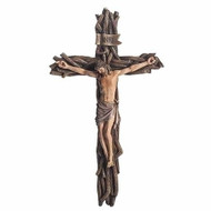 13.25"H Crucifix. Dimensions: 13.25"H 1.75"W 7.75"L. Crucifix is made of 48% Resin, 48%Stone powder and 4% paint. 