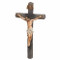 8.25"H Black Wall Crucifix. Dimensions: 8.25"H x 1.75"W x 7.75"L. Crucifix is made of 48% Resin, 48%Stone powder and 4% paint. 
