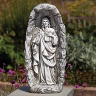 18.75"H LED Solar Sacred Heart of Jesus Garden Statue. Made of a resin/stone mix.
