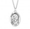 Sterling silver oval St. Anthony medal comes on a 24" genuine rhodium plated curb chain. Dimensions: 01.1" x 0.7" (27mm x 17mm). Weight of medal: 2.8 Grams. Medal comes in a deluxe velour gift box. Engraving option available. Made in the USA