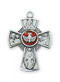 Sterling Silver 9/10" 4-Way Red Enameled Medal. Medal comes on an 18" Rhodium Plated Chain. A Deluxe Gift Box Included