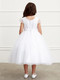 Communion Dress- Cap Sleeved Lace Bodice Girls Dress

Corded lace bodice with pearls and sequins
Mesh overlay skirt
Rear center zipper and sash tie back
Ankle length