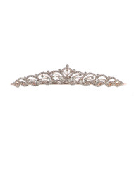 This beautiful rhinestone tiara is perfect for your child's first communion event. Make sure you enlarge the picture to see all the detailing. This rhinestone tiara is lead compliant. Beautiful silver rhinestone tiara.