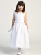 Details: Communion  Dress Satin bodice with pearl accents & cummerbund
Satin skirt with three layer back & bow
Sleeveless
Tea-length
Accessories are sold separately
Made in U.S.A
3 Dress Limit per order!