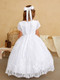 Communion Dress-Short Sleeve 3D Floral Overlay